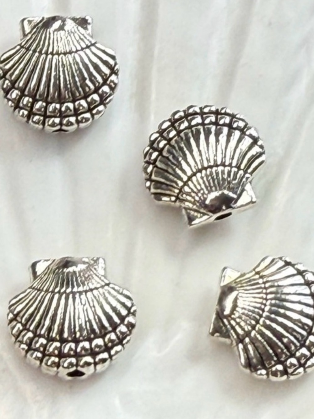 NEW! Silver Plated Shell Beads - 6pc Lot DIY Jewelry Making Supplies